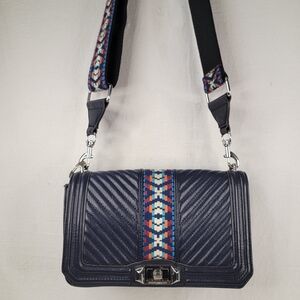 Rebecca Minkoff Navy Quilted Crossbody with Multicolor Woven Center